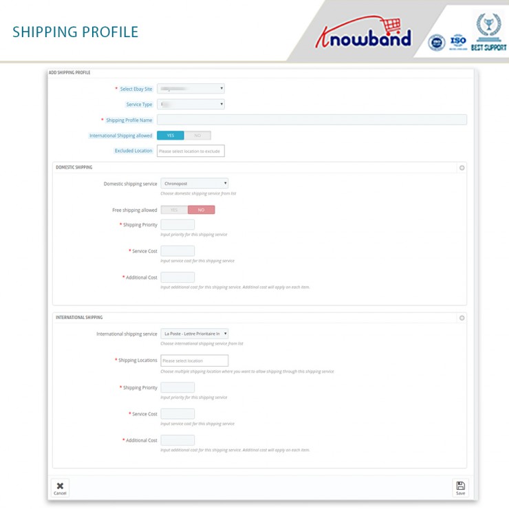 Prestashop eBay Integration Addon shipping feature by knowband
