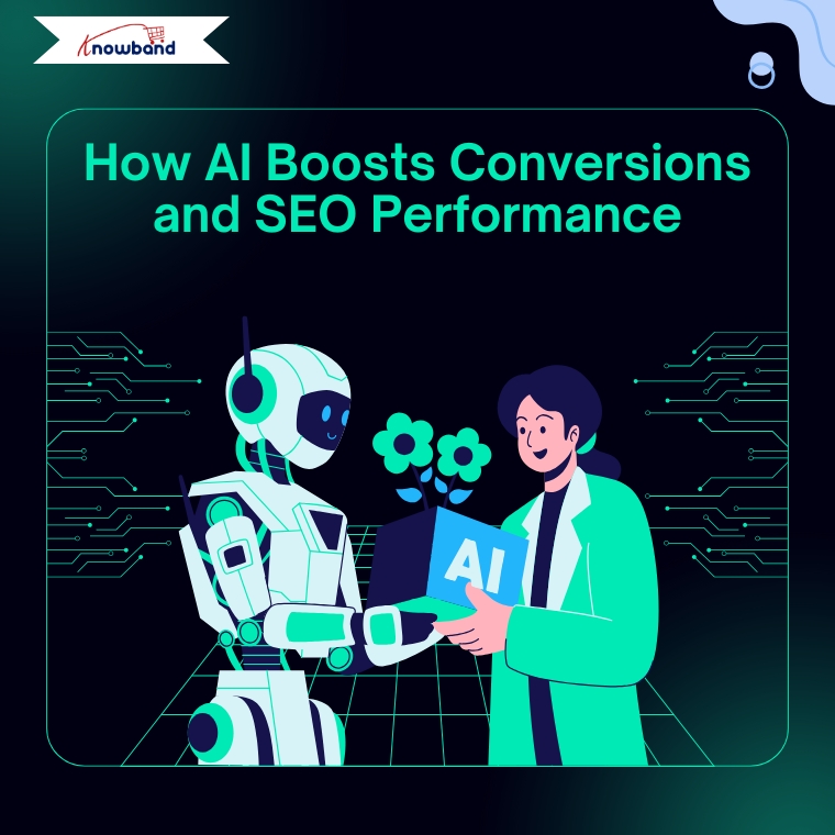 Graph showing upward trend in conversions and search rankings with icons representing AI tools, content generation, and WooCommerce integration — highlighting the impact of the WooCommerce AI Content Generator Plugin.
