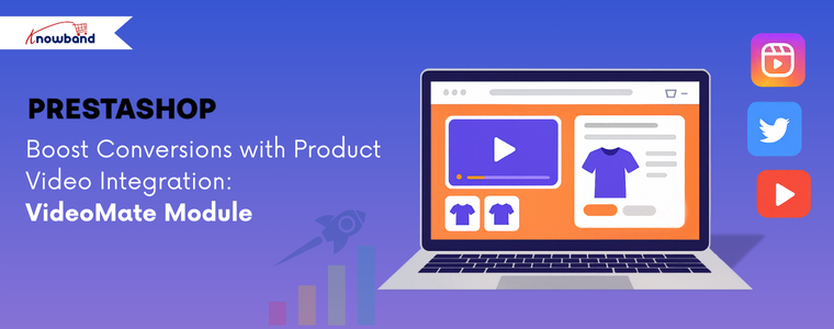 Promotional image highlighting Knowband’s VideoMate module for product video integration to boost e-commerce conversions
