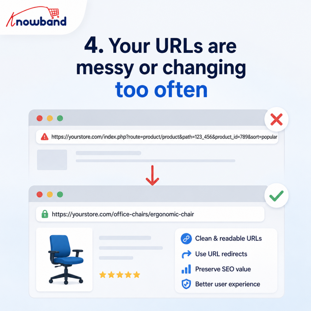 OpenCart SEO Manager showing messy and clean URLs
