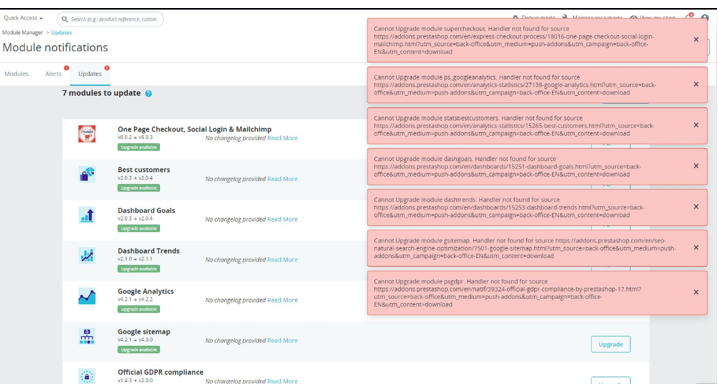 PrestaShop module conflict after version upgrading to Prestashop 1.7->8.x->9.x